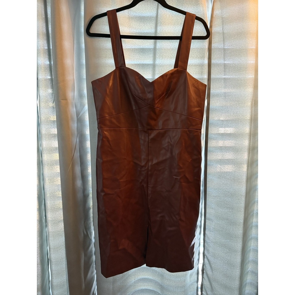 NWT French Connection Faux Leather‎ Split Sheath Dress Sz 10 Butter Chocolate